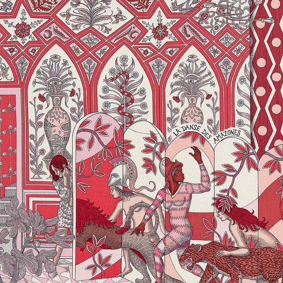 HERMÈS La Danse des Amazones shawl 140cm Cashmere Silk Scarf Rose Pink NWOT - Picture 7 of 9